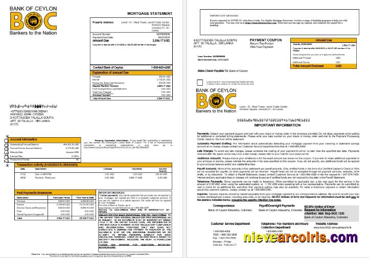 Sri Lanka Bank of Ceylon mortgage statement 1-2
